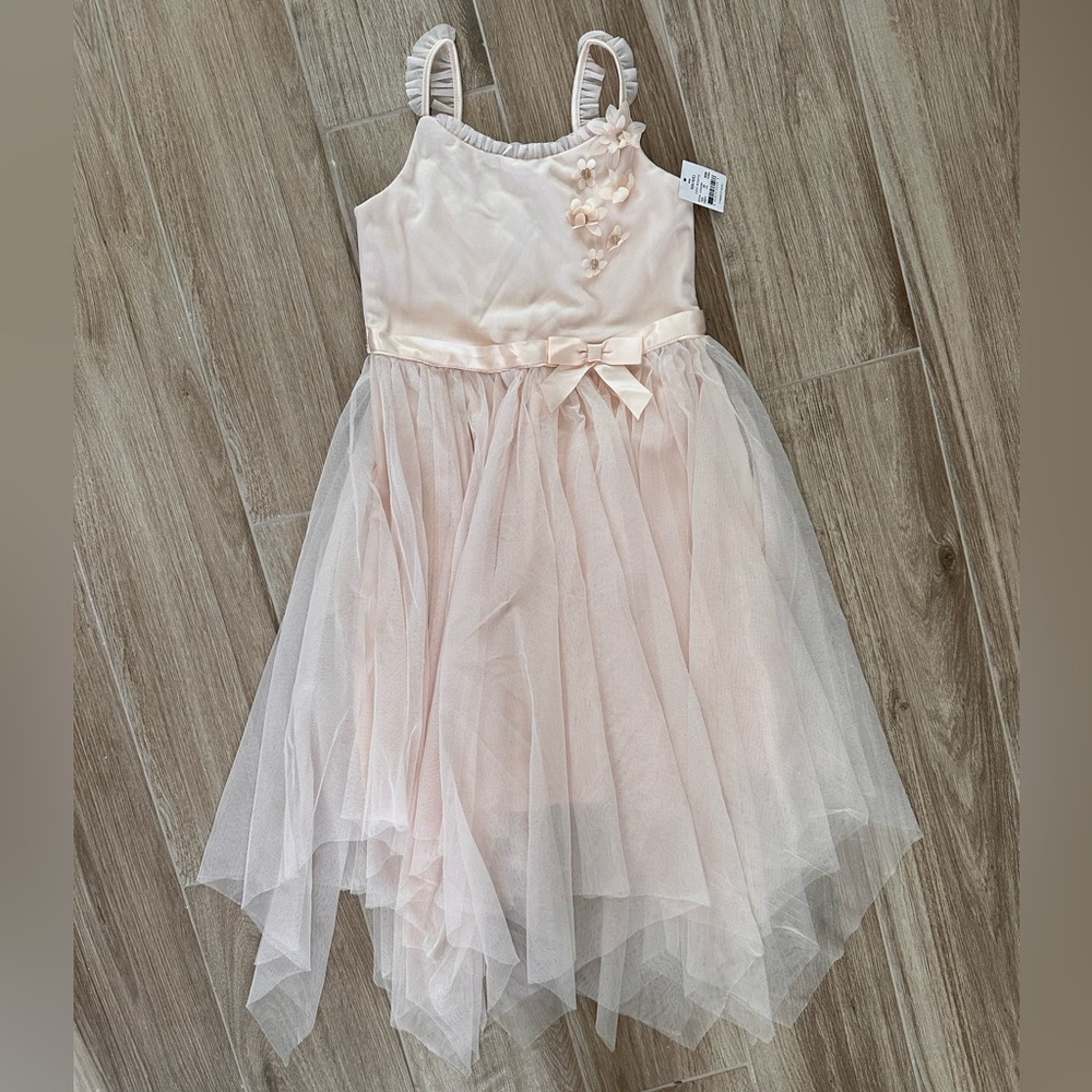 Girls Zhenzi Blush Pink Tulle Dress with Floral Detail
